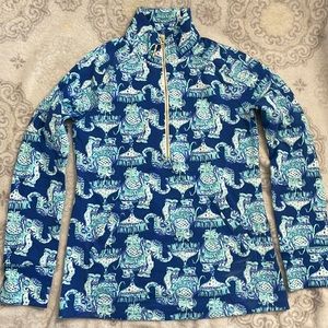 Lilly Pulitzer Elephant Print Quarter Zip Pullover Size XXS